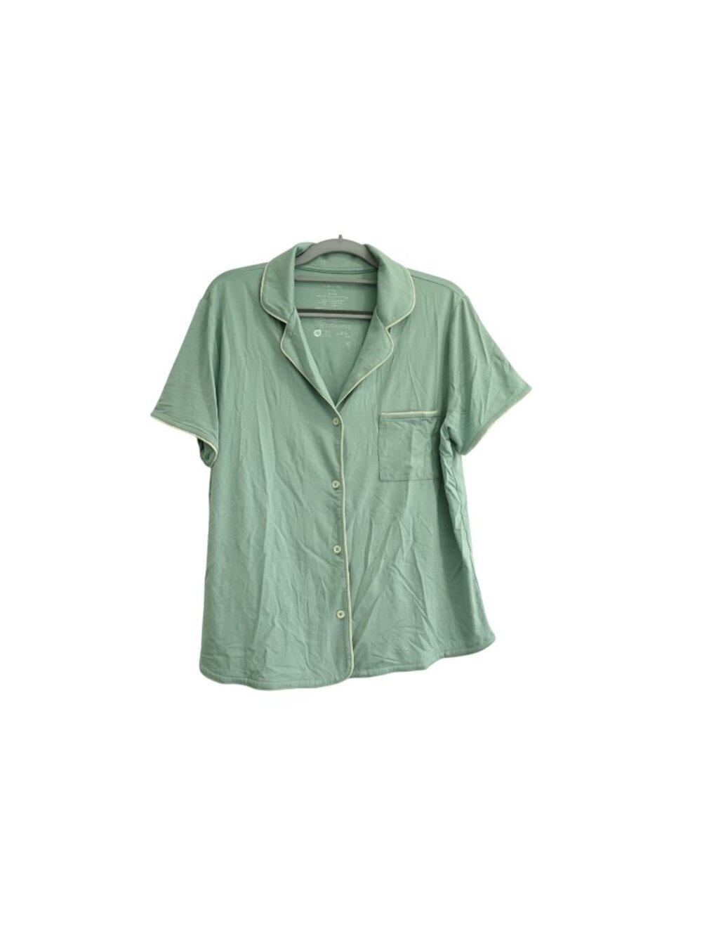 NWT State of Day Short Sleeve Pajama Top Sz M Green Notched Collar Button Front